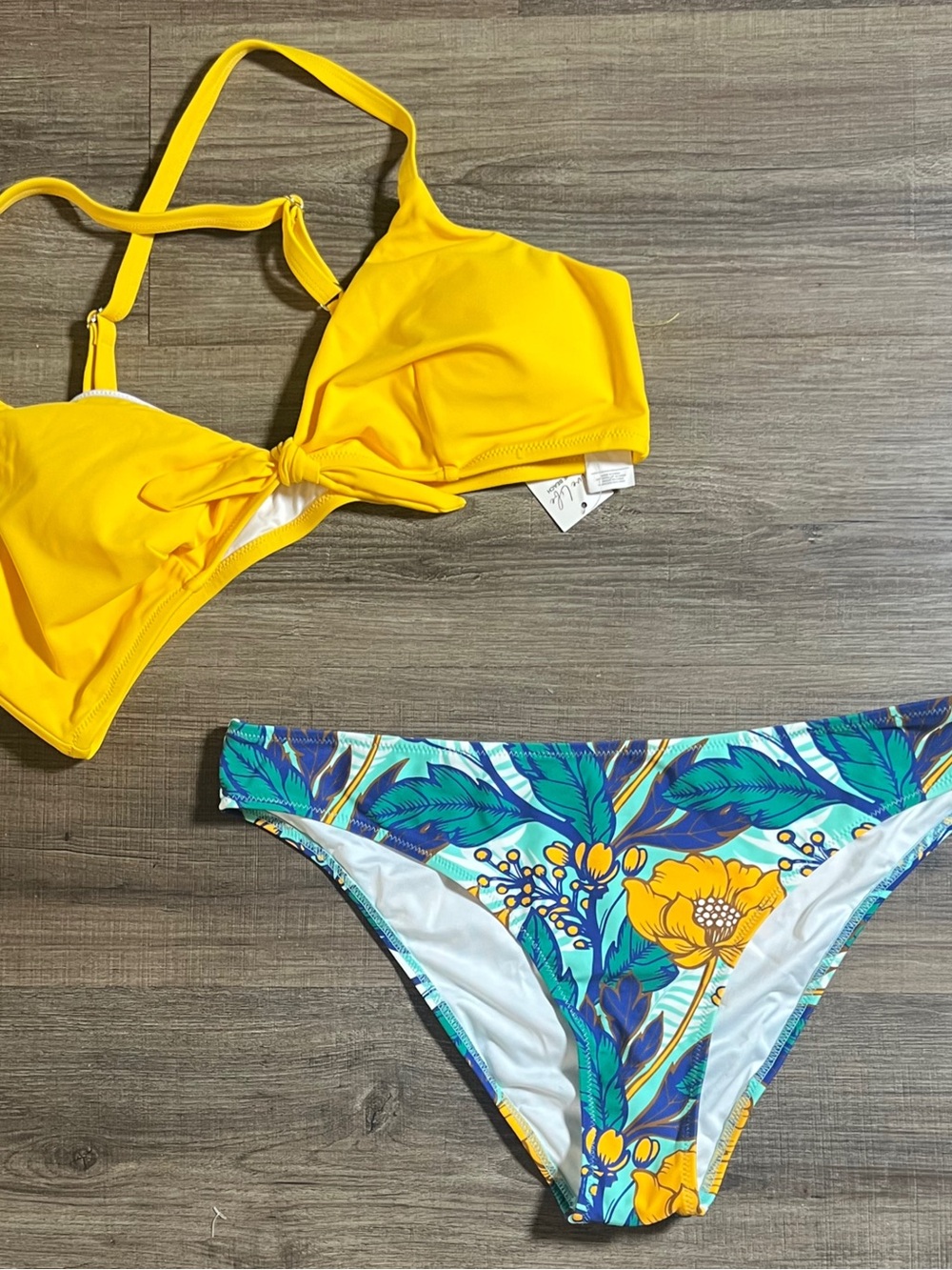 Cupshe Yellow Floral Front Knot Bow Bikini 2pc Swim Suit